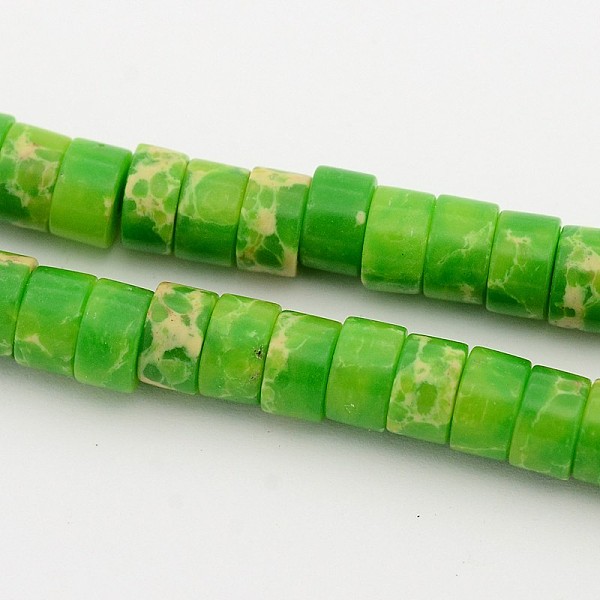 

PandaHall Synthetic Imperial Jasper Beads Strands, Dyed, Heishi Beads, Flat Round/Disc, Lime Green, 6~6.5x4mm, Hole: 0.5mm, about...