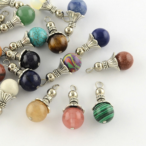 

PandaHall Natural & Synthetic Mixed Stone Pendants, with Alloy Findings, Antique Silver, Snowcone, 29.5x12.5mm, Hole: 2.5mm Mixed Stone Cone