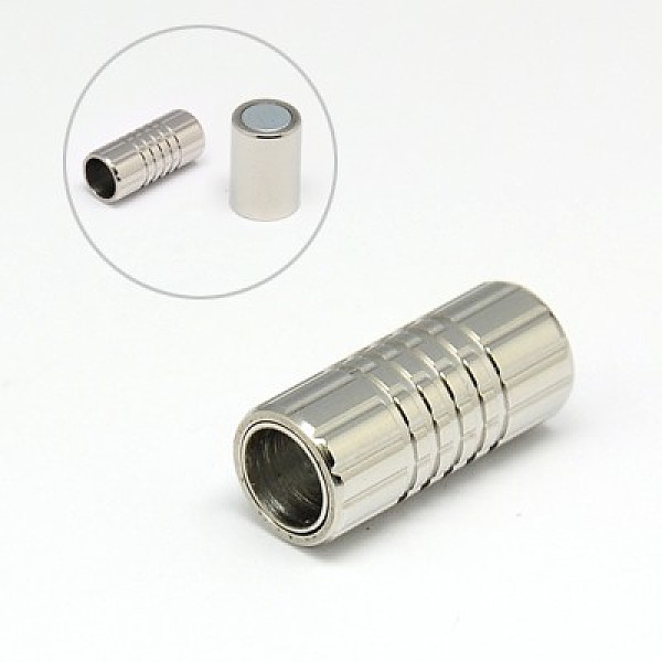 

PandaHall 304 Stainless Steel Magnetic Clasps with Glue-in Ends, Column, Stainless Steel Color, 17x7mm, Hole: 4mm 304 Stainless Steel Column