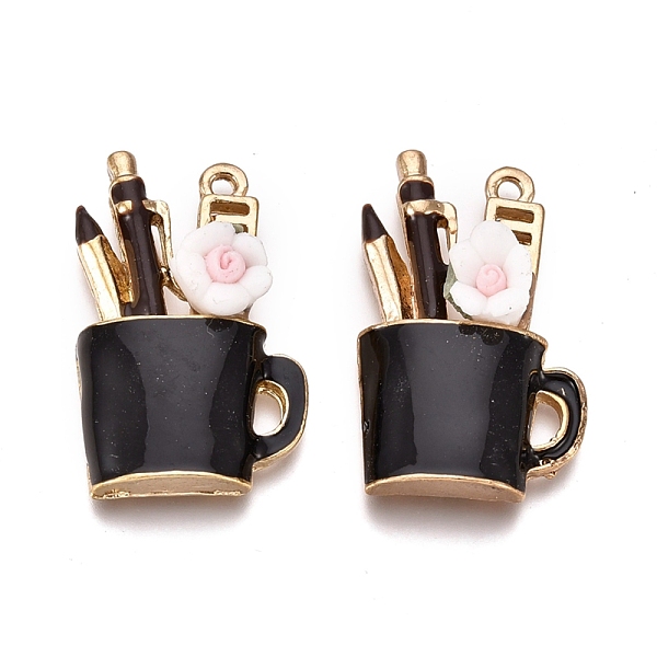 

PandaHall Alloy Pendants, with Enamel and Flower Porcelain, Pen Cup Charms, Golden, Black, 24x15x4.5mm, Hole: 1.4mm Alloy+Enamel Others...