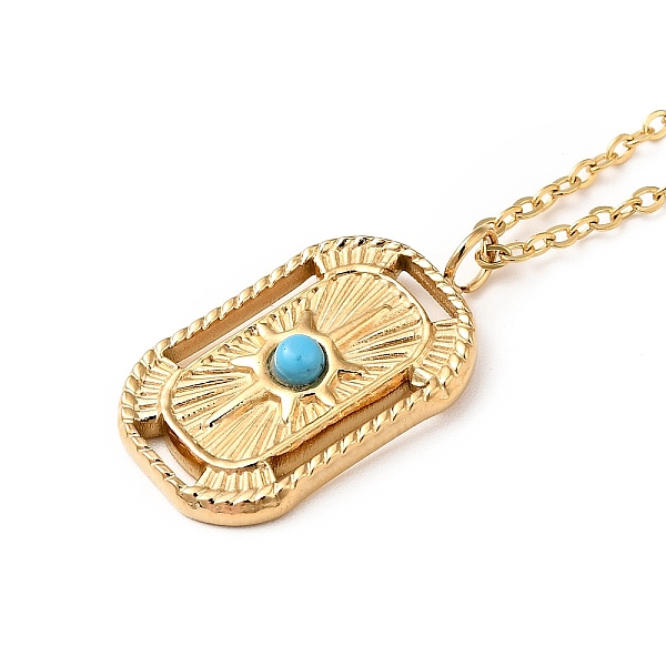 

PandaHall Synthetic Turquoise Pendant Necklace, Gold Plated 304 Stainless Steel Jewelry for Men Women, Rectangle Pattern, Pendant...