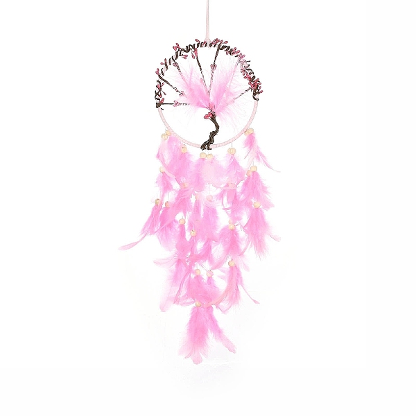 

PandaHall Woven Web/Net with Feather Hanging Ornaments, Iron Ring and Wood Bead for Home Living Room Bedroom Wall Decorations, Tree of Life...