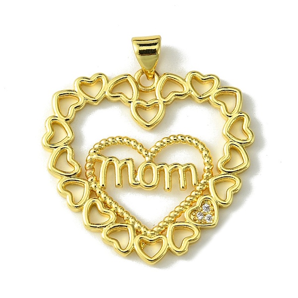 

PandaHall Mother's Day Brass Micro Pave Cubic Zirconia Pendants, Heart with Word Mom, Real 18K Gold Plated, 27.5x29x2mm, Hole: 5x3.5mm..., Clear