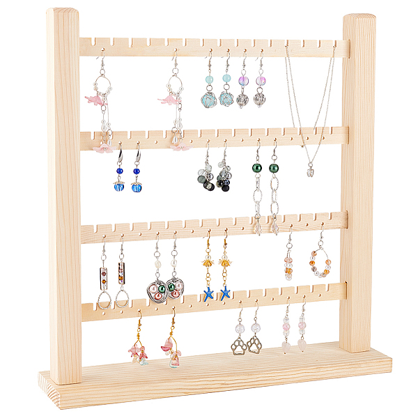 

PandaHall FINGERINSPIRE 4-Tier Wooden Earring Display Organizer Holder （60 Slots & 56 Holes） Wheat Detachable Earring Display Stand Jewelry..., Orange