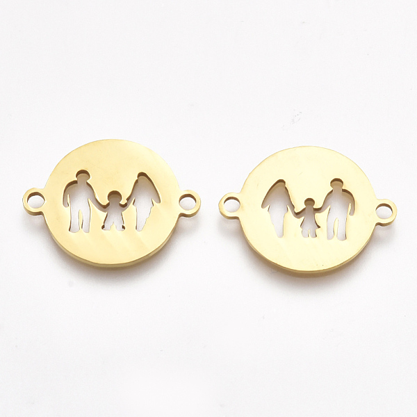 

PandaHall 201 Stainless Steel Links connectors, Laser Cut Links, Flat Round with Family, Golden, 15.5x19.5x1mm, Hole: 1.5mm 201 Stainless...