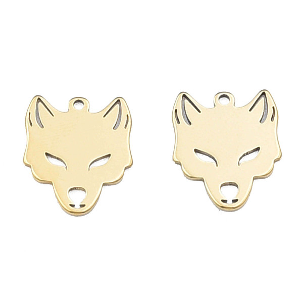 

PandaHall Ion Plating(IP) 201 Stainless Steel Charms, Halloween Style, Fox, Real 18K Gold Plated, 15x12.5x1mm, Hole: 1.2mm 201 Stainless...