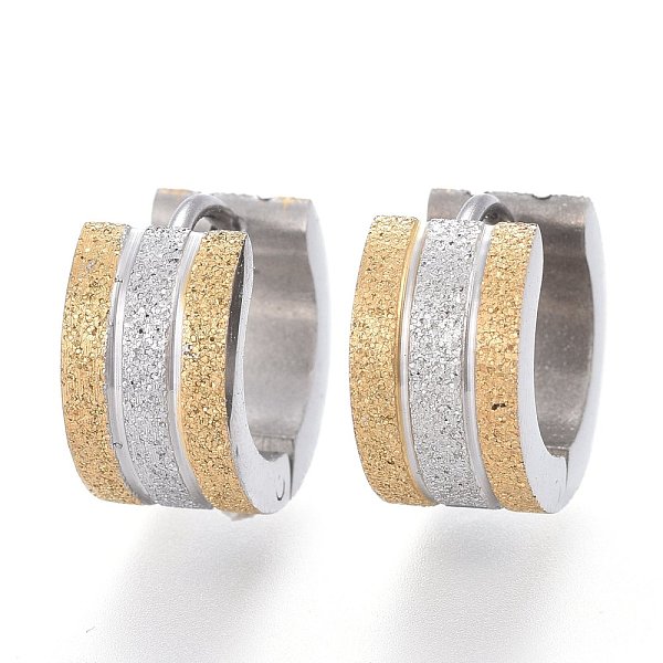 PandaHall Two Tone Textured 304 Stainless Steel Huggie Hoop Earrings, Ring, Golden & Stainless Steel Color, 12.5x13.5x7mm, Pin: 1mm 304...