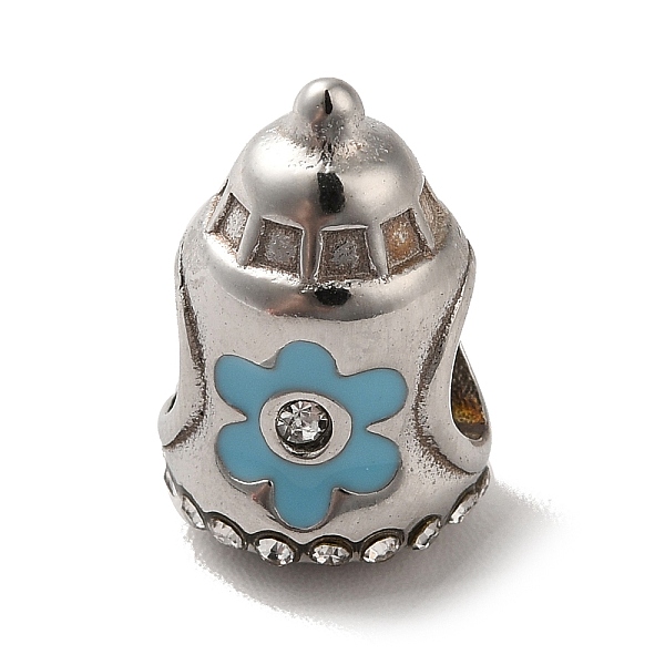 

PandaHall 304 Stainless Steel Enamel European Beads, with Rhinestone, Large Hole Beads, Feeding Bottle with Flower Pattern, Stainless Steel..., Clear