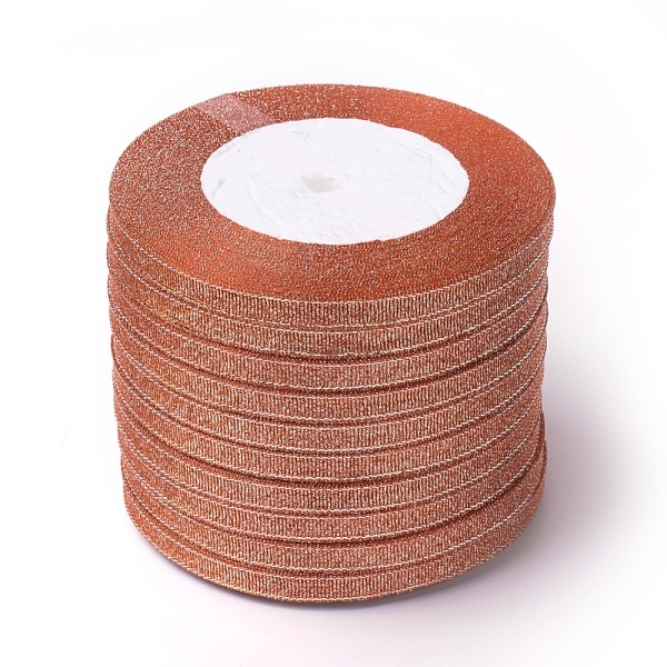 

PandaHall Glitter Metallic Ribbon, Sparkle Ribbon, with Silver Metallic Cords, Valentine's Day Gifts Boxes Packages, Coral, 1/4 inch(6mm)..., Red