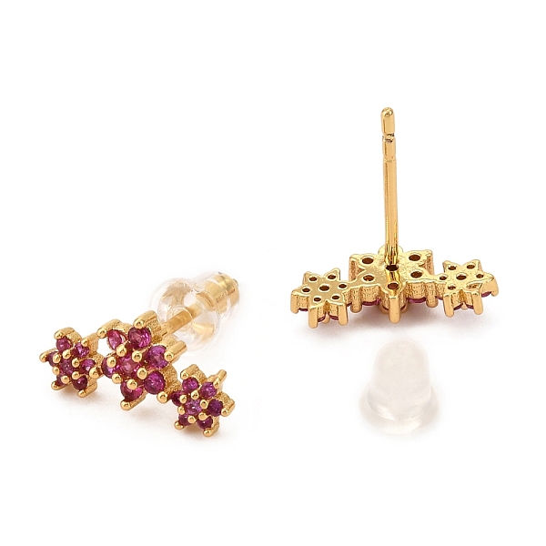 

PandaHall Brass Micro Pave Cubic Zirconia Stud Earrings, Real 18K Gold Plated, Flower, Medium Violet Red, 6.5x12.5mm, Pin: 1mm Cubic...