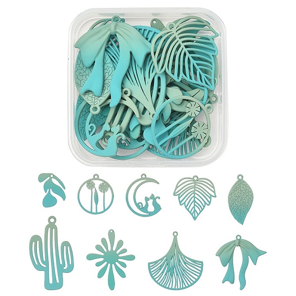 

PandaHall 1 Set Spray Painted Alloy Charms, Flower & Leaf & Bowknot & Cactus & Moon, Medium Aquamarine, 21~44.5x15~33.5x1~2.5mm, Hole...
