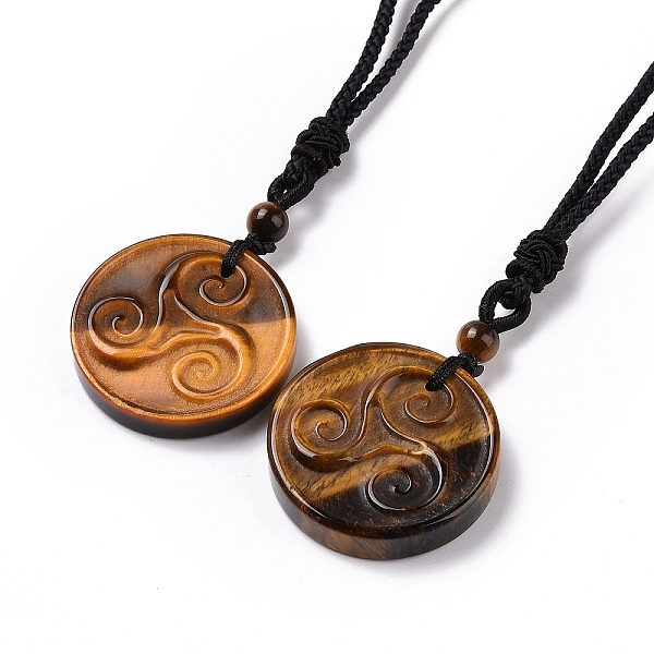 

PandaHall Natural Tiger Eye Triskele/Triskelion Pendant Necklace with Nylon Cord for Women, 35.43 inch(90cm) Tiger Eye