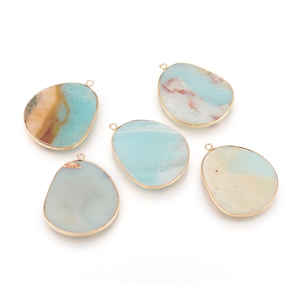 

PandaHall Natural Flower Amazonite Pendants, with Brass Findings, Golden, 33.5~34x27x2mm, Hole: 1.5mm Flower Amazonite Others