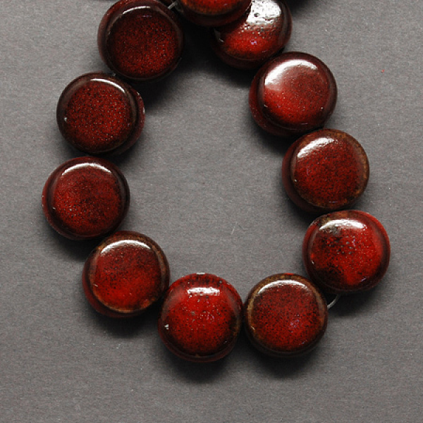 

PandaHall Handmade Porcelain Beads, Fancy Antique Glazed Porcelain, Flat Round, Dark Red, 12x7mm, Hole: 3mm Porcelain Flat Round Red