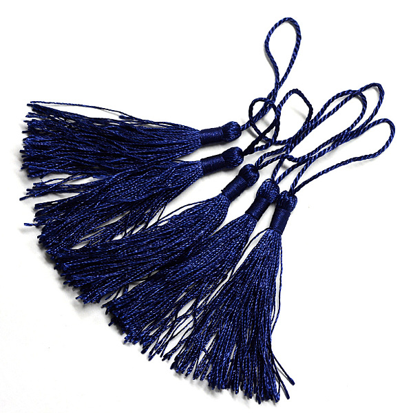 

PandaHall Polyester Tassel Decorations, Pendant Decorations, Midnight Blue, 130x6mm, Tassel: 70~90mm Polyester Blue