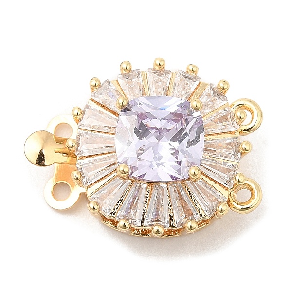 

PandaHall Brass Micro Pave Clear Cubic Zirconia Box Clasps, 2-Strand, 4-Hole, with Lilac Glass Rhinestone, Round, 14.5x17x9mm, Hole: 1.2mm..., Purple