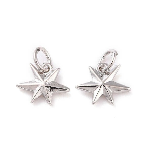 

PandaHall Brass Charms, with Jump Ring, Cadmium Free & Lead Free, Star, Platinum, 8.5x10.5x2mm, Hole: 3mm Brass Star