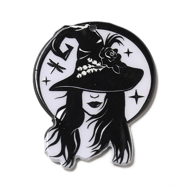 

PandaHall Printed Acrylic Pendants, Hecate with Witch Hat Charm, Black, 40x33x2.5mm, Hole: 1.8mm Acrylic Others Black