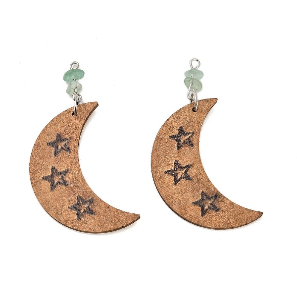 

PandaHall Poplar Wood with Crystal Glass Pendants, Moon, Peru, 54x23.5x2~5.5mm, Hole: 1.8mm Wood Moon Brown