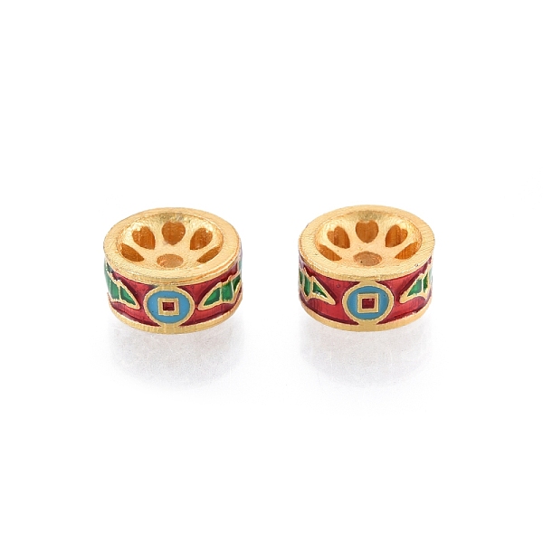 

PandaHall Alloy Enamel Beads, Matte Gold Color, Column with Copper Coin & Bat, FireBrick, 8x4mm, Hole: 1.4mm Alloy+Enamel Column Red