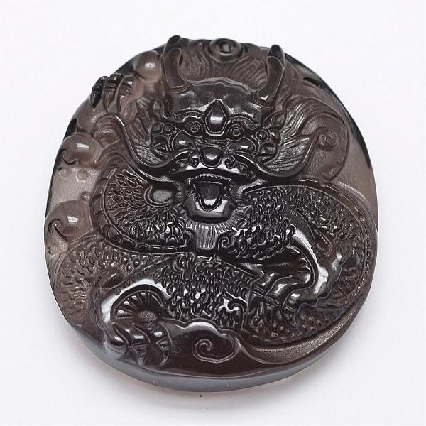 天然氷結晶のオブシディアン彫りペンダント