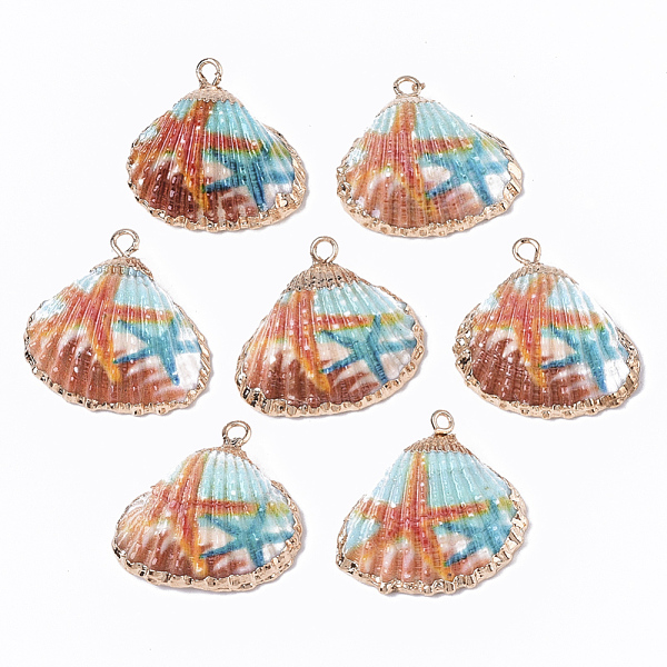 

PandaHall Electroplate Printed Natural Scallop Shell Pendants, Sea Shell Pendants, with Brass Loops, Starfish Pattern, 22~27x23~29x8~10mm...