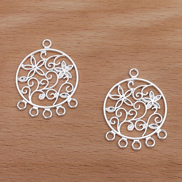 

PandaHall Alloy Chandelier Link Component, Flat Round with Flower of Life, Silver, 35x26mm Alloy Flat Round
