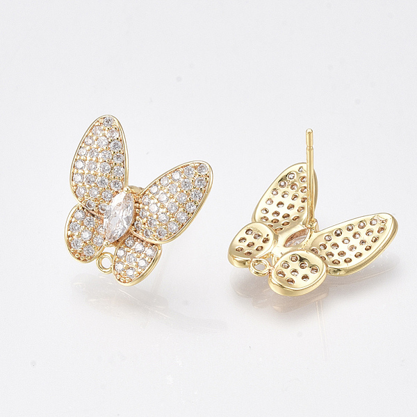 

PandaHall Brass Micro Pave Cubic Zirconia Stud Earring Findings, with Loop, Butterfly, Clear, Nickel Free, Real 18K Gold Plated, 15.5x15.5mm...