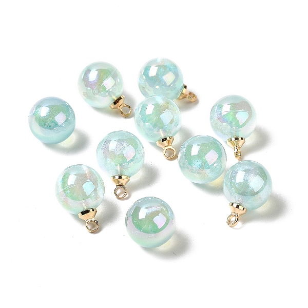 

PandaHall UV Plating Acrylic Pendants, with Light Gold Tone Brass Findings, Round Charm, Honeydew, 13.5x9.5mm, Hole: 1.6mm Brass+Acrylic..., Green