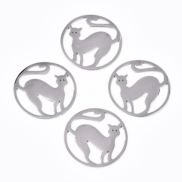 

PandaHall 304 Stainless Steel Pendants, Laser Cut, Ring with Cat, Stainless Steel Color, 25x1mm 304 Stainless Steel Cat Shape