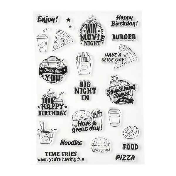 

PandaHall Silicone Clear Stamps, for Card Making Decoration DIY Scrapbooking, Food Pattern, 21x15x0.3cm Silicone Food