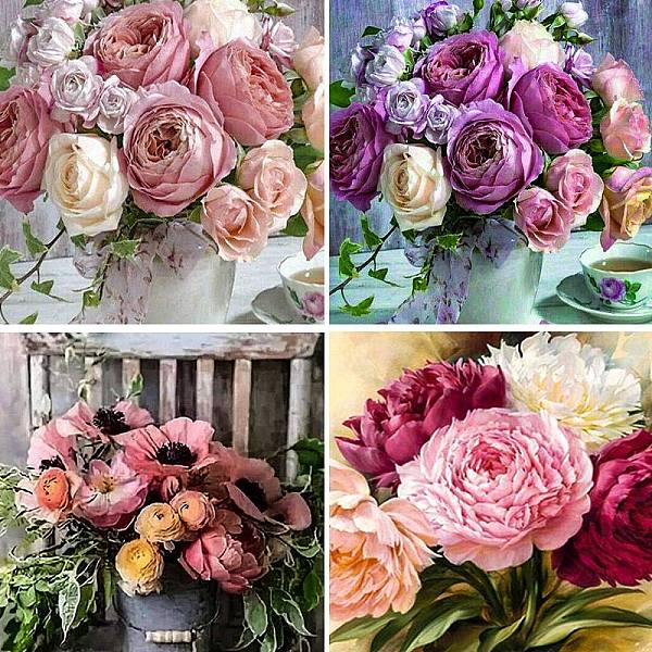 

PandaHall 4 Sets 4 Style DIY 5D Flower Pattern Canvas Diamond Painting Kits, with Resin Rhinestones, Sticky Pen, Tray Plate, Glue Clay, for..., Multicolor