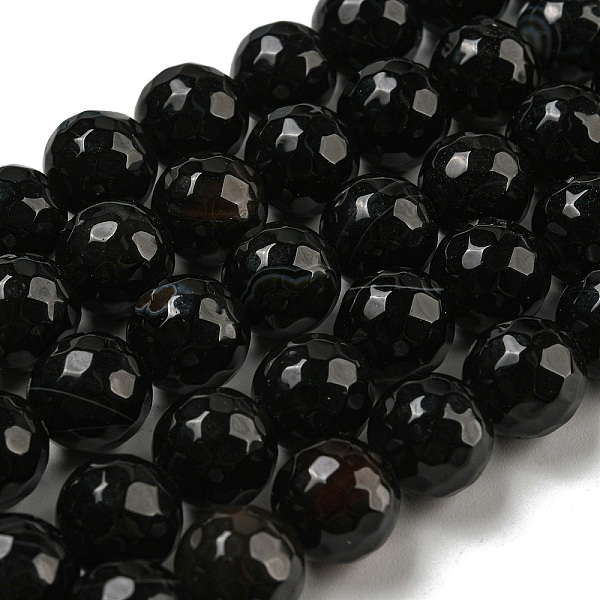

PandaHall Natural Agate Round Beads Strand, Dyed, Faceted, Black, 10mm, Hole: 1mm, about 38pcs/strand, 14.56 inch Black Agate Round Black