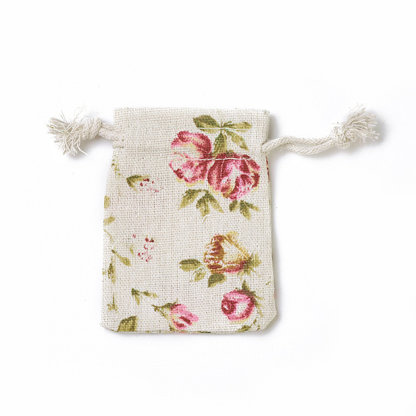 

PandaHall Burlap Packing Pouches, Drawstring Bags, Rectangle with Rose Pattern, Colorful, 8.7~9x7~7.2cm Burlap