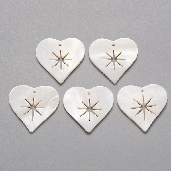 

PandaHall Natural Freshwater Shell Pendants, Heart with Hollow Star, 26x26.5x2mm, Hole: 1.2mm Freshwater Shell Heart