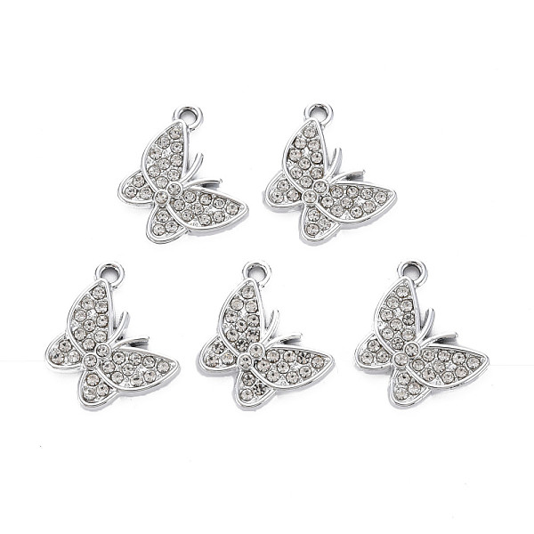 

PandaHall Alloy Pendants, with Crystal Rhinestone, Cadmium Free & Lead Free, Butterfly, Platinum, 19.5x16.5x2.5mm, Hole: 1.6mm..., Clear