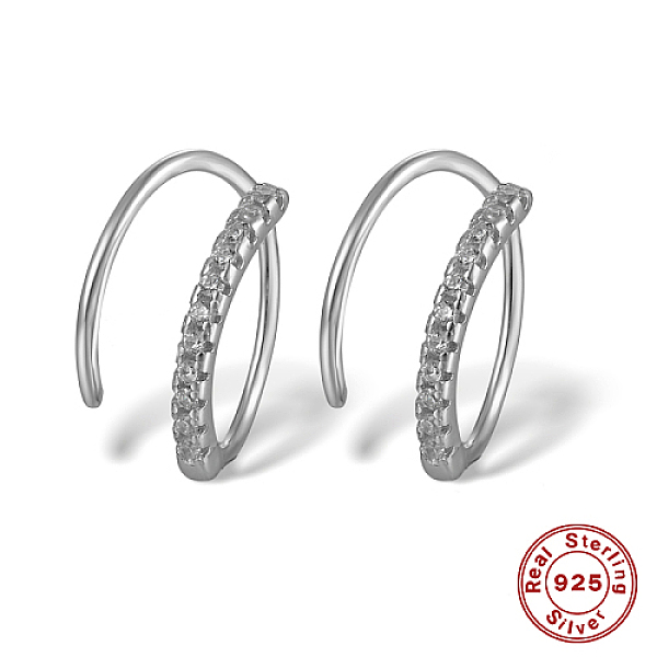 

PandaHall Rhodium Plated 925 Sterling Silver Micro Pave Cubic Zirconia Hoop Earrings, Platinum, 12x9x1mm Sterling Silver Clear