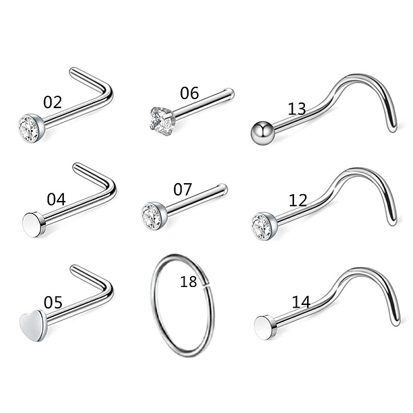

PandaHall Clear Cubic Zirconia Nose Studs & Rings, 316 Surgical Stainless Steel L-shape & Fishtail & Hoop & Nose Bone Rings, Piercing...
