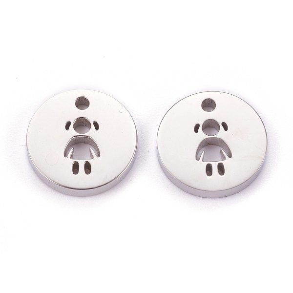 

PandaHall 304 Stainless Steel Charms, Flat Round with Hollow Girl, Stainless Steel Color, 12x1.4mm, Hole: 2mm 304 Stainless Steel Flat Round