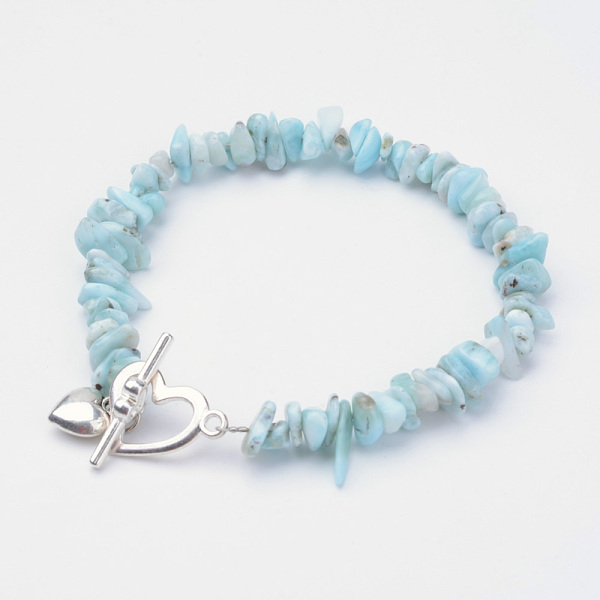 

PandaHall Natural Larimar Beaded Bracelets, with Alloy Toggle Clasps, Heart, 8-1/4 inch(20.8cm) Larimar