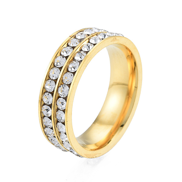 

PandaHall Crystal Rhinestone Double Line Finger Ring, 201 Stainless Steel Jewelry for Women, Light Gold, Inner Diameter: 17mm Stainless...
