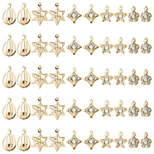 

PandaHall 50Pcs 5 Style Rack Plating Iron Charms, with Crystal Rhinestone, Star & Rhombus & Teardrop & Flower, Cadmium Free & Nickel Free &..., Clear