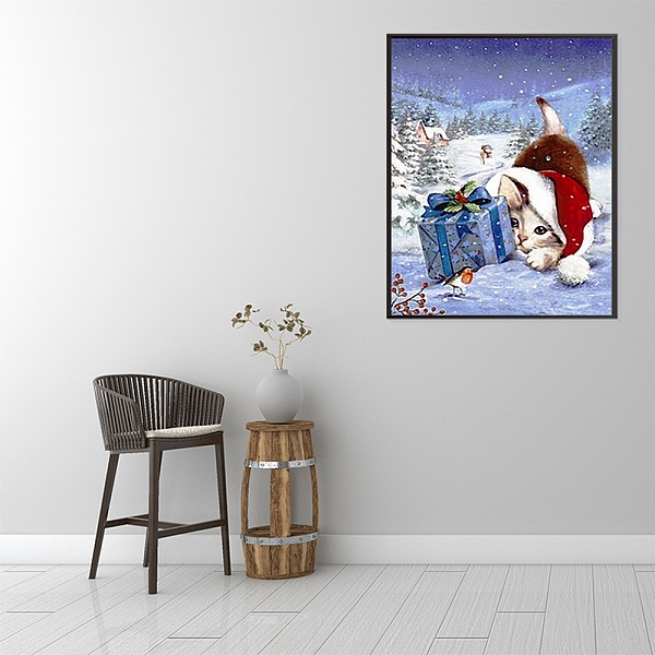 

PandaHall DIY Christmas Theme Diamond Painting Kit, Including Resin Rhinestones, Diamond Sticky Pen, Tray Plate, Glue Clay, Cat Pattern...