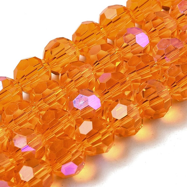 

PandaHall Electroplate Transparent Glass Beads Strands, Faceted, Round, Rainbow Plated, Orange, 8mm, Hole: 1mm, about 66~69pcs/strand...