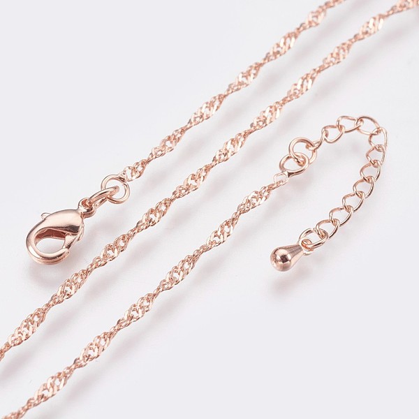 

PandaHall Long-Lasting Plated Brass Chain Necklaces, with Lobster Claw Clasp, Nickel Free, Real Rose Gold Plated, 18.1 inch (46cm), 1.5mm...