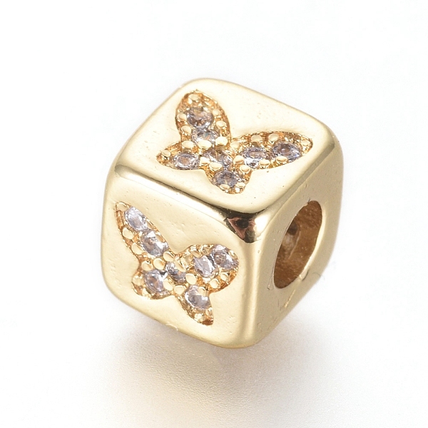 

PandaHall Brass Beads, with Micro Pave Cubic Zirconia, Cube with Butterfly, Clear, Golden, 6x6x6mm, Hole: 3mm Brass+Cubic Zirconia Cube...