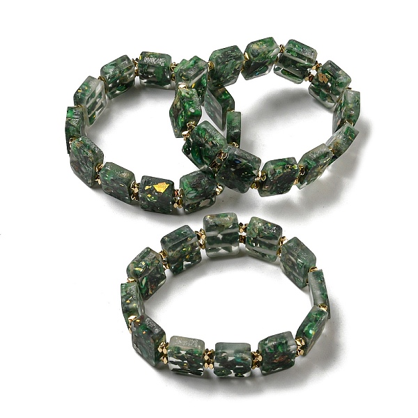 

PandaHall Dyed Natural Imperial Jasper with Resin Beaded Stretch Bracelets, Rectangle, Dark Green, Inner Diameter: 2-1/8 inch(5.4cm)...