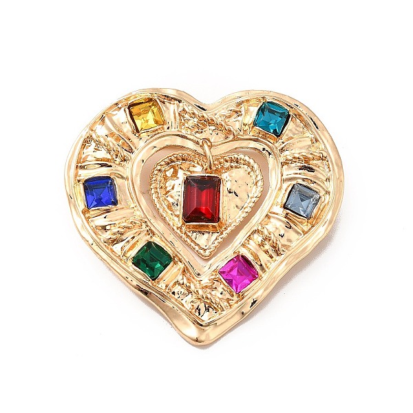 

PandaHall Colorful Rhinestone Double Heart Lapel Pin, Alloy Brooch for Women, Golden, 46.5x49x5mm, Pin: 0.7mm Alloy+Rhinestone Multicolor