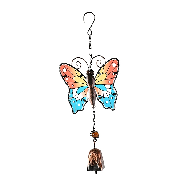 

PandaHall Iron Wind Chimes, Small Wind Bells Handmade Glass Pendants, Butterfly, Colorful, 343~360mm Iron Butterfly