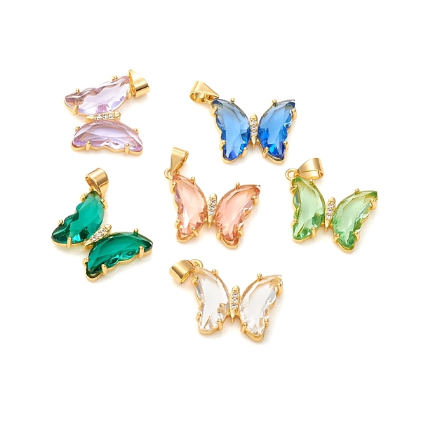 

PandaHall Glass Pendants, with Brass Clear Micro Pave Cubic Zirconia, Butterfly, Golden, Mixed Color, 24x21x4mm, Hole: 5.5x3.5mm Brass+Glass..., Multicolor